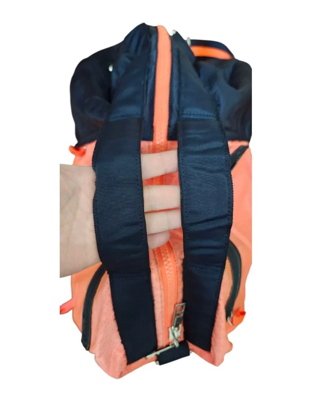 Lululemon Do It Up Gym Bag Neon Coral Navy Large Duffle Crossbody Travel Sport